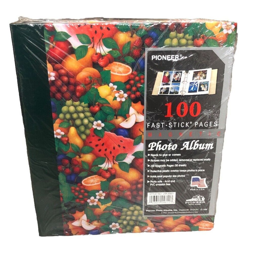 Photo Album Pioneer Vintage 1998 100 Fast-Stick Pages Magnetic Fruit Print NEW